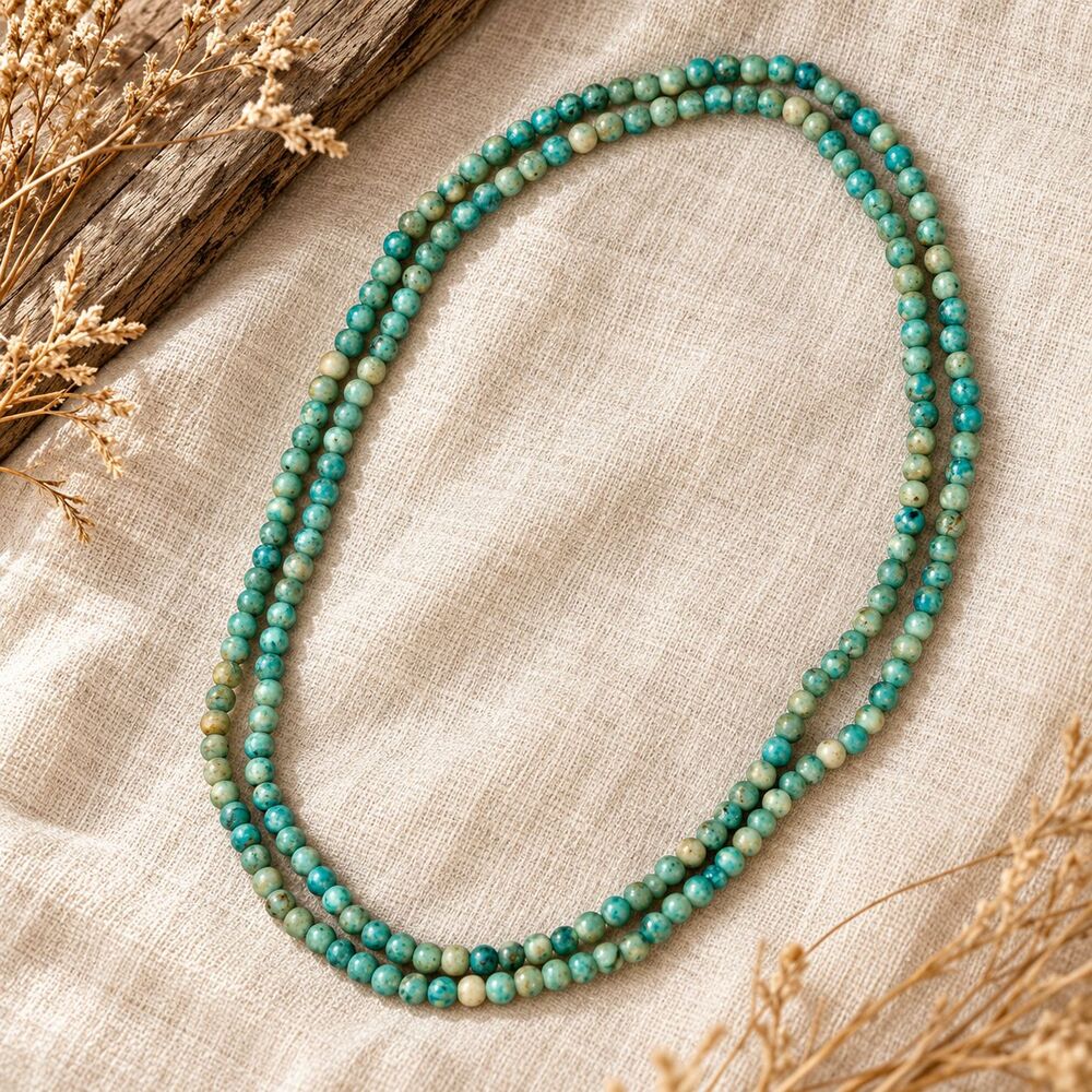 Vintage Turquoise Blue Stone Bead Necklace 34” Long Boho Western